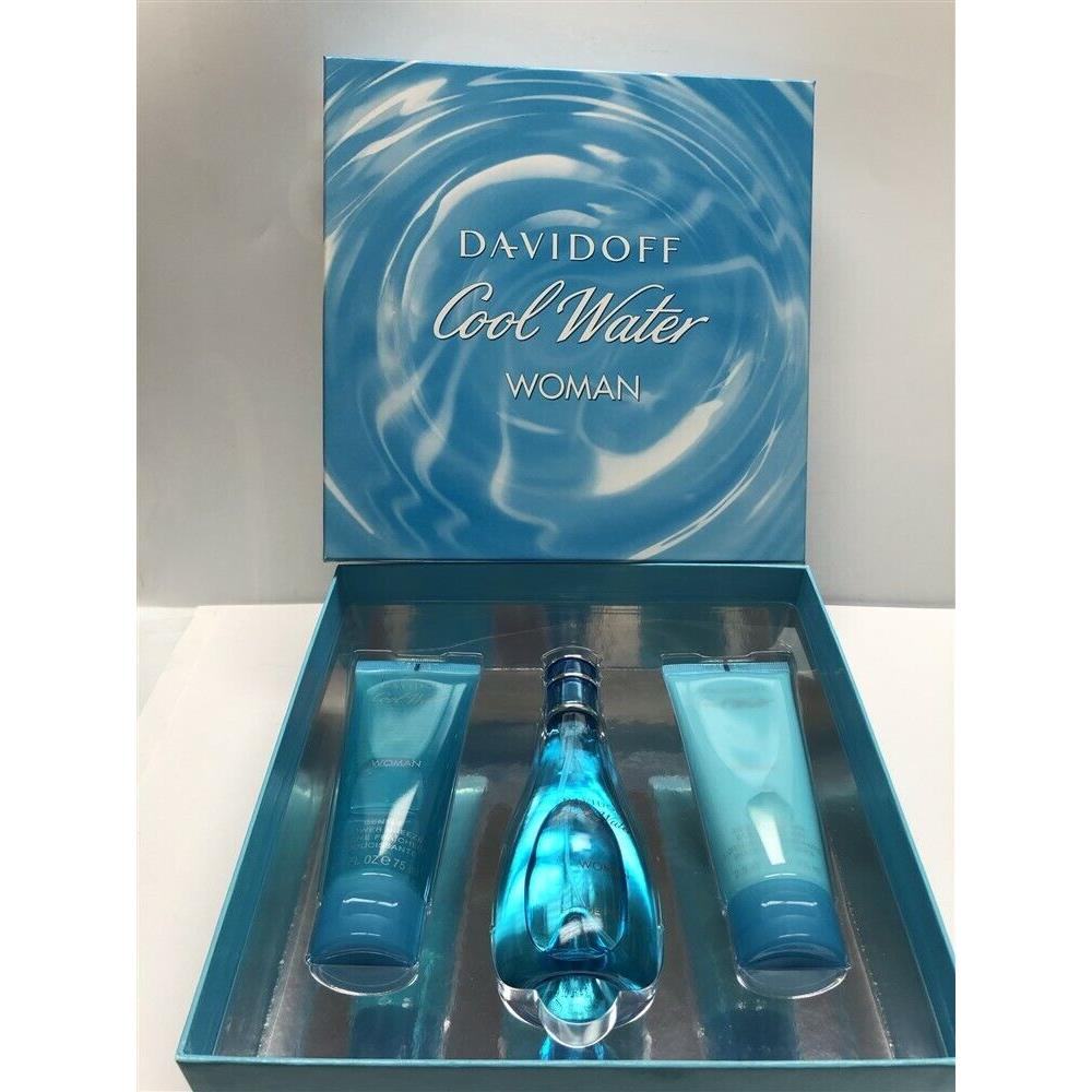 Cool Water by Davidoff 3pc Set 3.4 oz Eau de Toilette Spray Women Hard Box