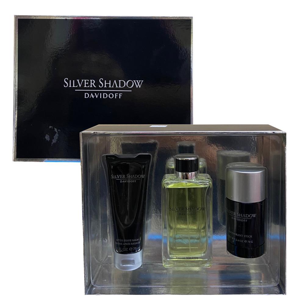 Silver Shadow Davidoff 3 Pc Set 3.4oz Edt Spray 2.5oz A/s Balm Deodorant Stick