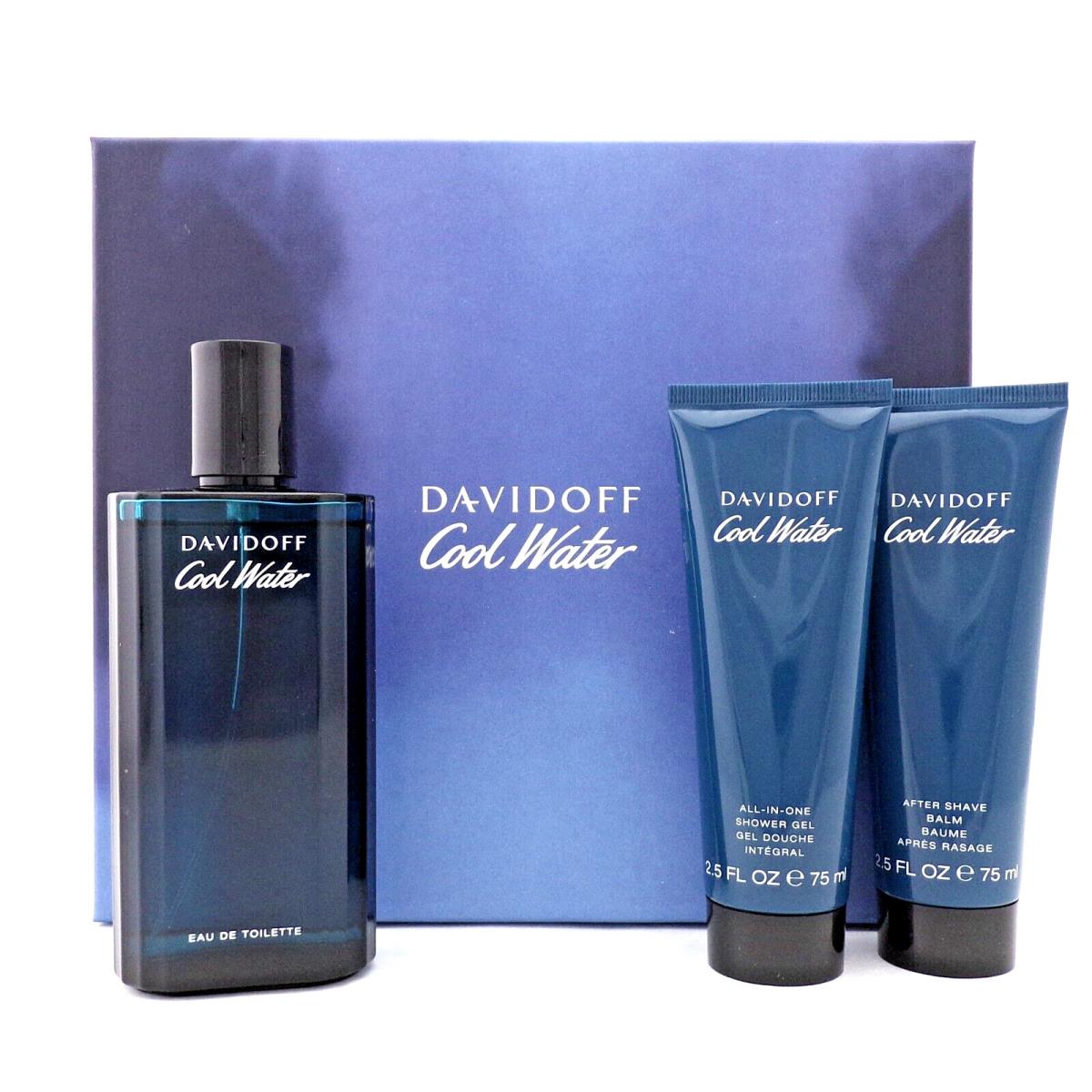 Cool Water by Davidoff 4.2oz Edt Spray+2.5oz Sh/gel A/shave Balm Men`s Set