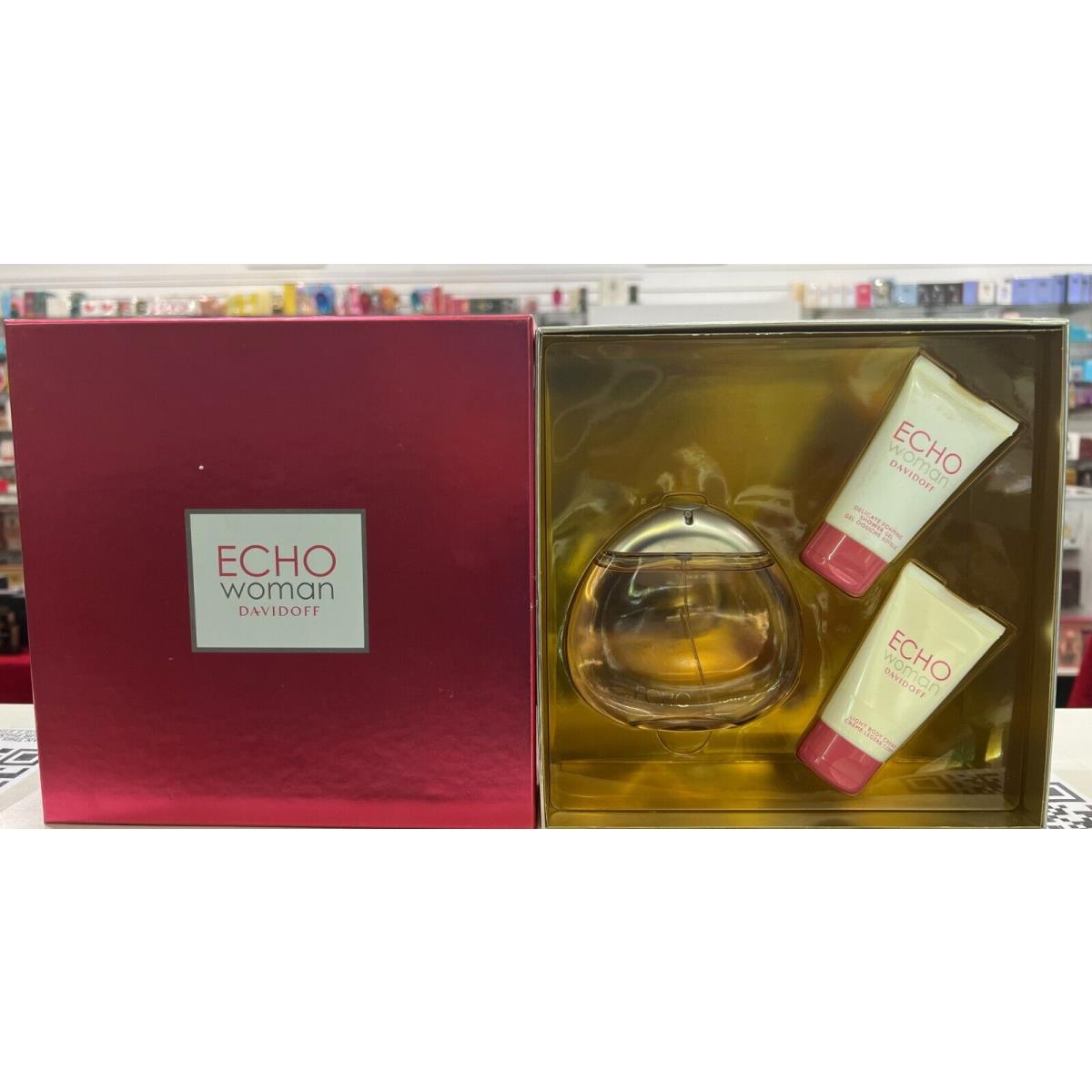 Echo Woman by Davidoff 3 pc Set 3.4oz Edp Spray 1.7oz S/gel B/cream