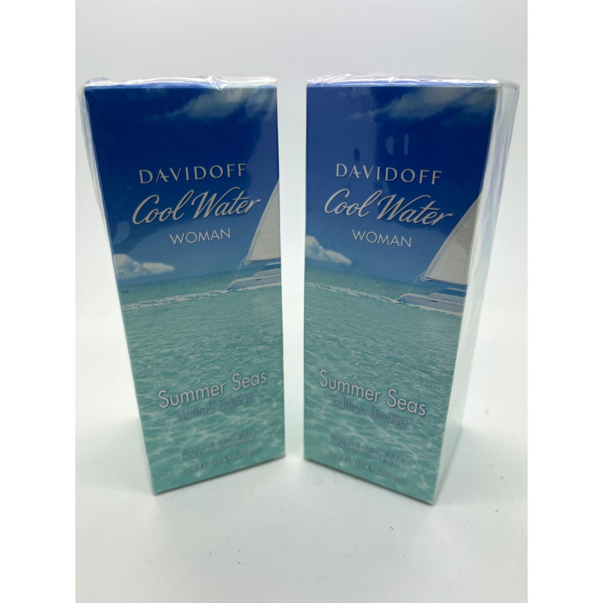 Lot OF 2 Cool Water Woman Summer Seas BY Davidoff 3.4OZ Edt