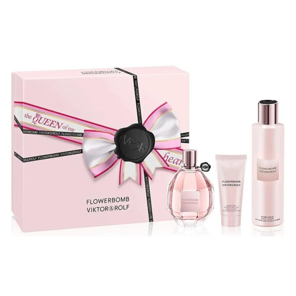 Viktor Rolf Flowerbomb Perfume Gift Set 3pcs 3.4 Oz Edp Body Lotion Cream