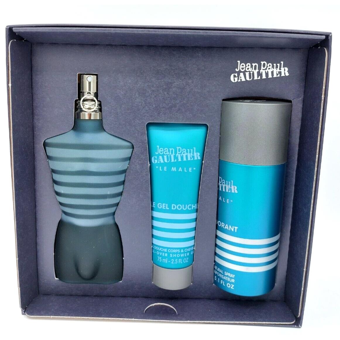 Jean Paul Gaultier Le Male 3pcs Set Men Edt 4.2oz + Deodorant 5.1oz + 2.5oz Gel