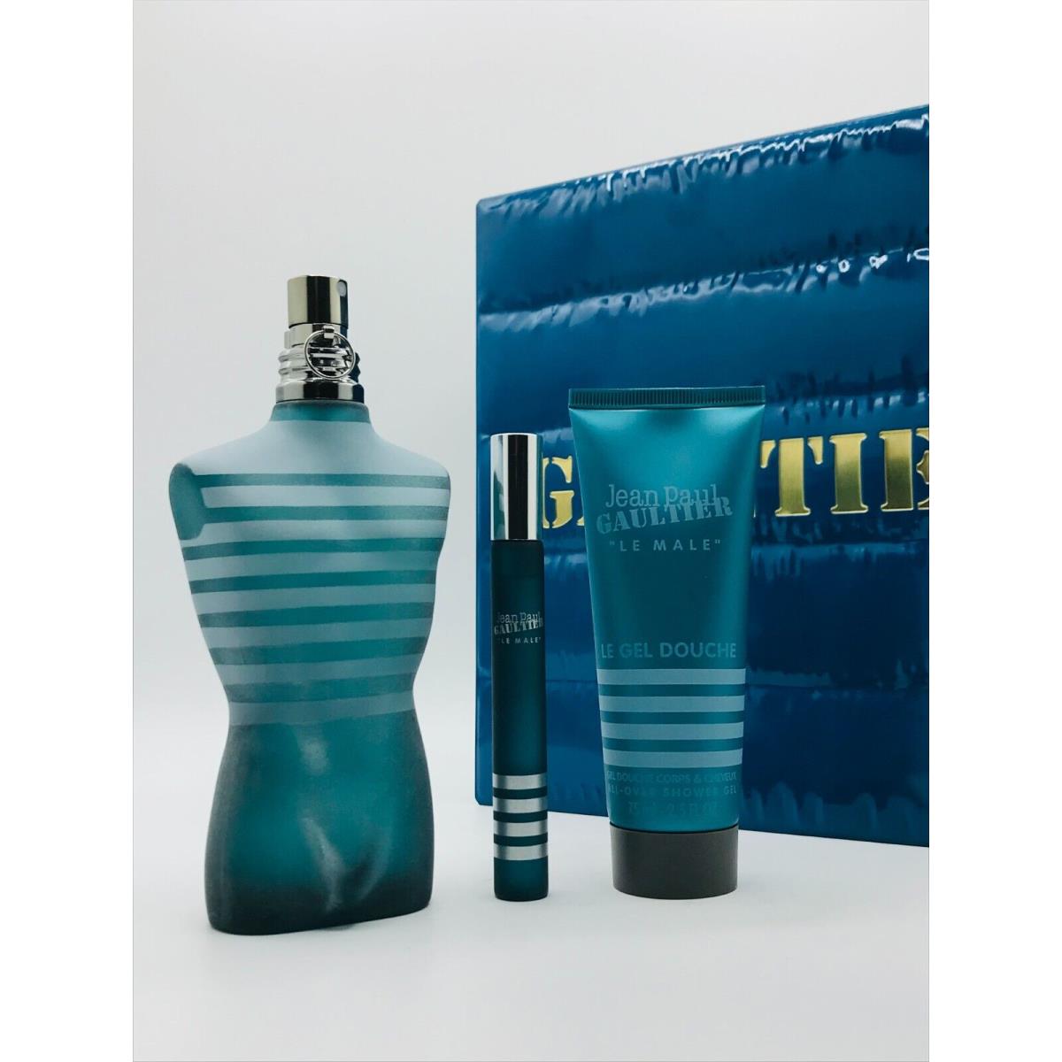 Jean Paul Gaultier Le Male 3pc Set Cologne Spray 4.2 oz Shower Gel 2.5 oz Mini