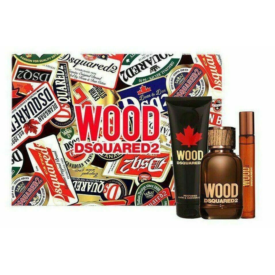 DSQUARED2 Wood 3 Pcs Gift Set For Men Edt 3.4 Oz Edt 0.3 Oz Bath Shower Gel by DSquared2