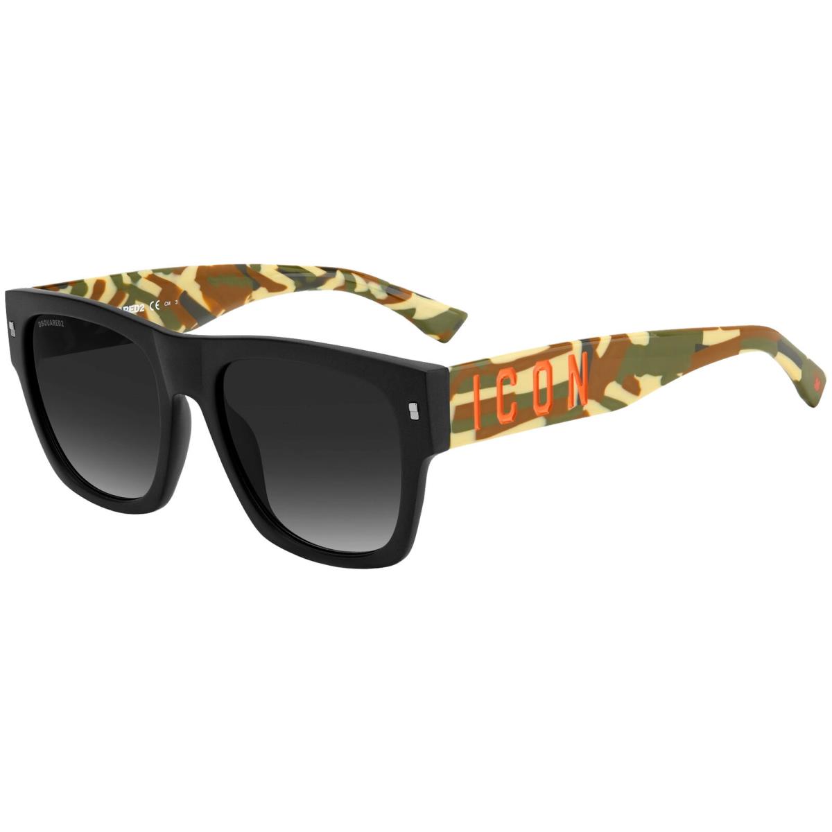 DSquared2 Icon Men`s Mt Black Square Sunglasses W/camo Temples ICON0004S 0OHC 9O