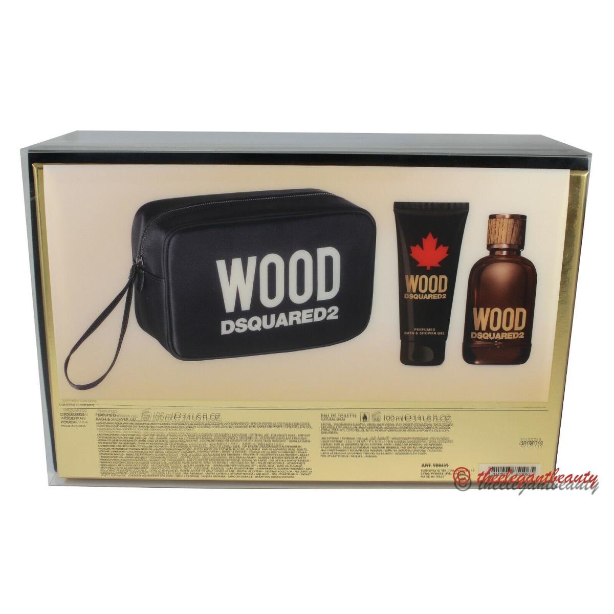 Wood By Dsquared2 3 Pces Set 3.4oz Edt Spray+3.4 S/g +bag Men