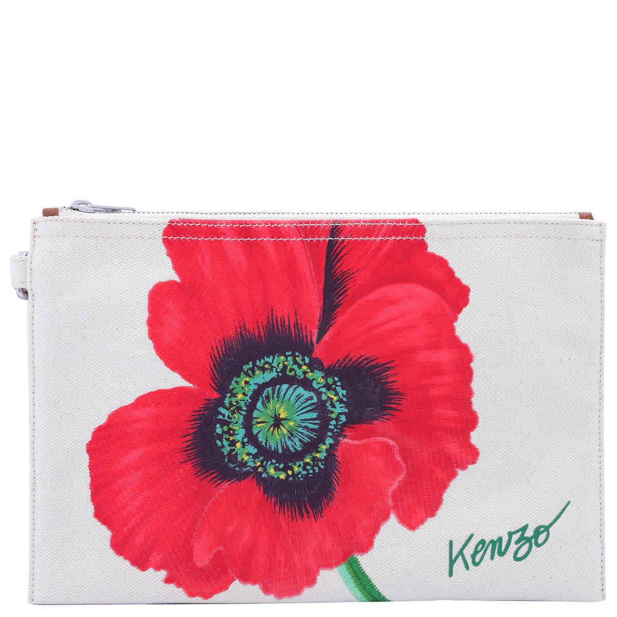 Kenzo Ladies Poppy Clutch Bag In Ecru FC65PM902F31-03