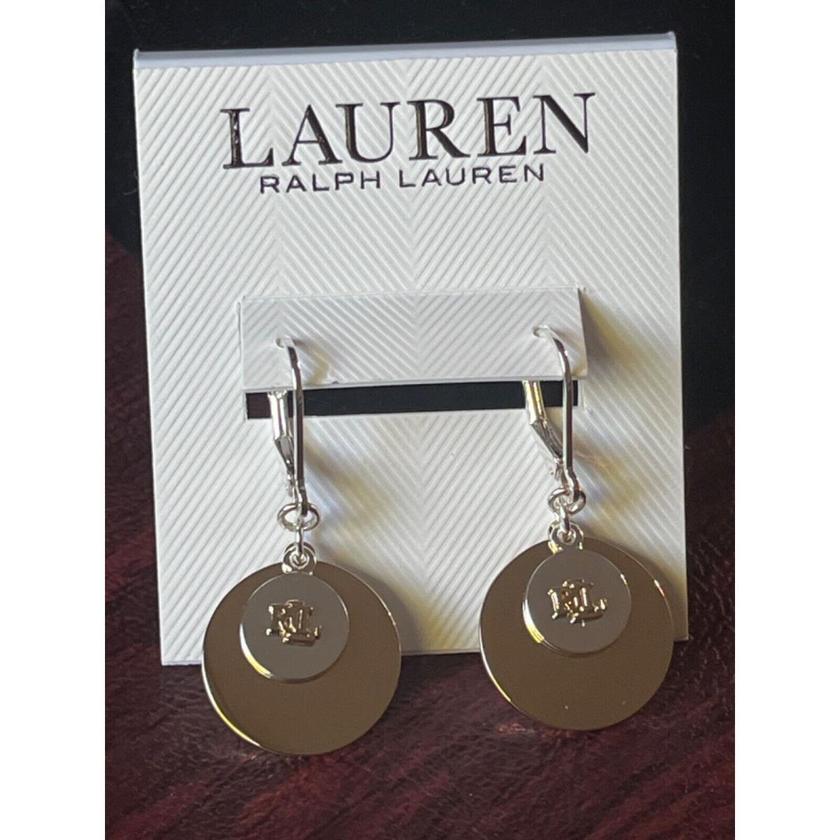 Lauren Ralph Lauren Jewelry Select 50+ Necklace Earring Bracelet $35-$98 Earring, Two Tone Logo Disk, Pierced 1.5 `