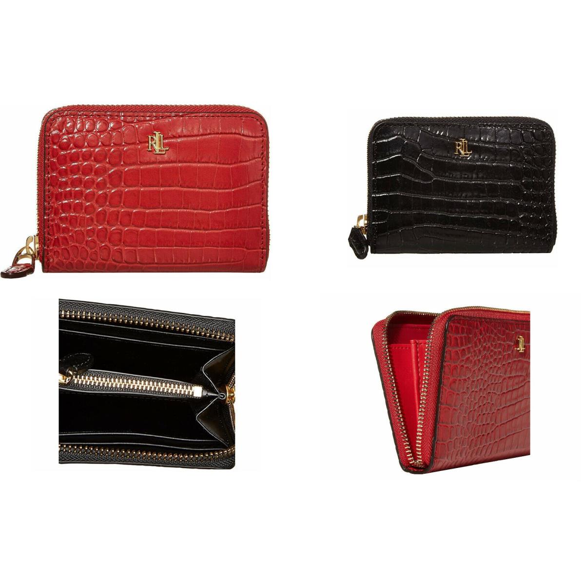 Ralph Lauren Women`s Mini Croc Embossed Zip Wallet Handbag