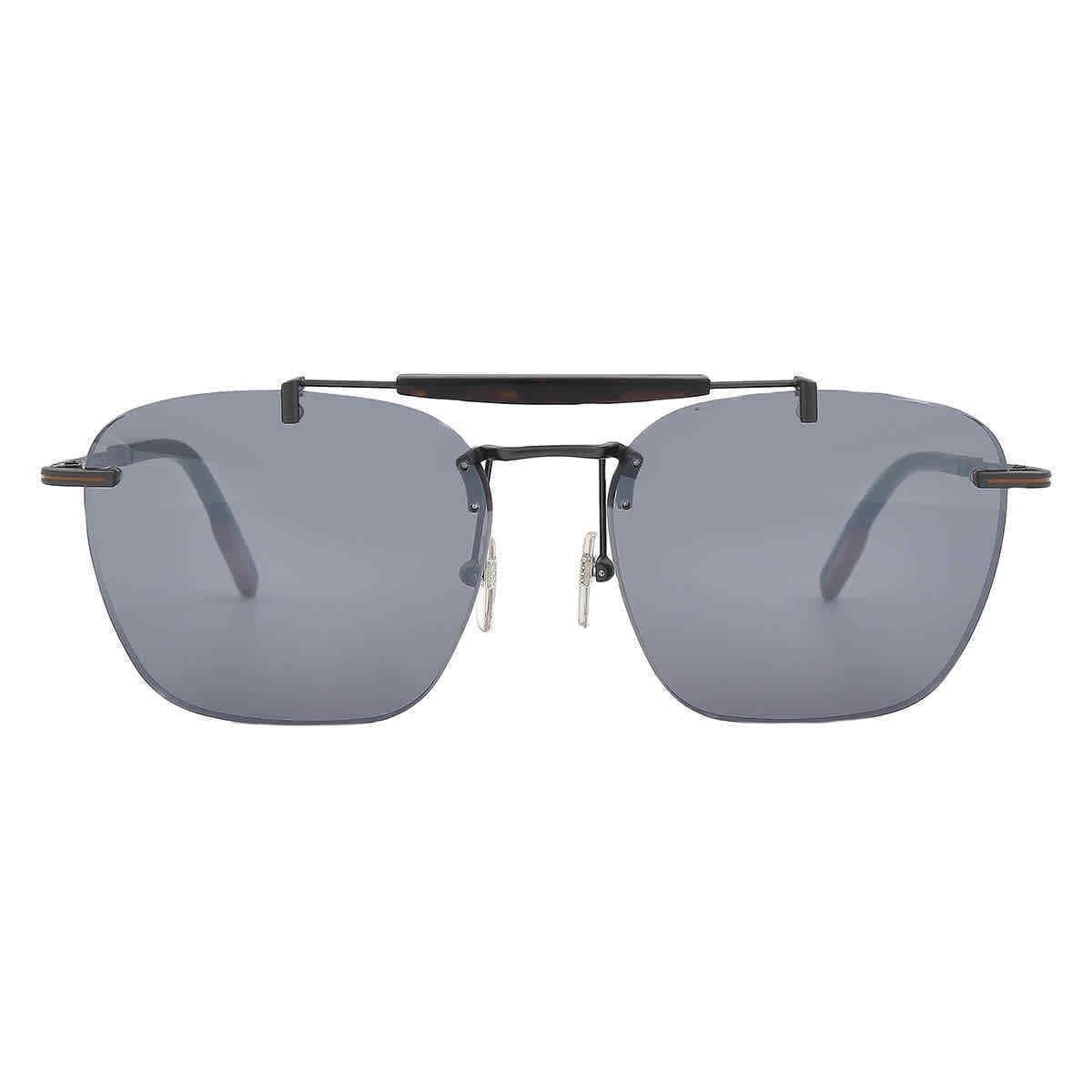 Ermenegildo Zegna Silver Smoke Mirror Navigator Men`s Sunglasses EZ0155 09E 59