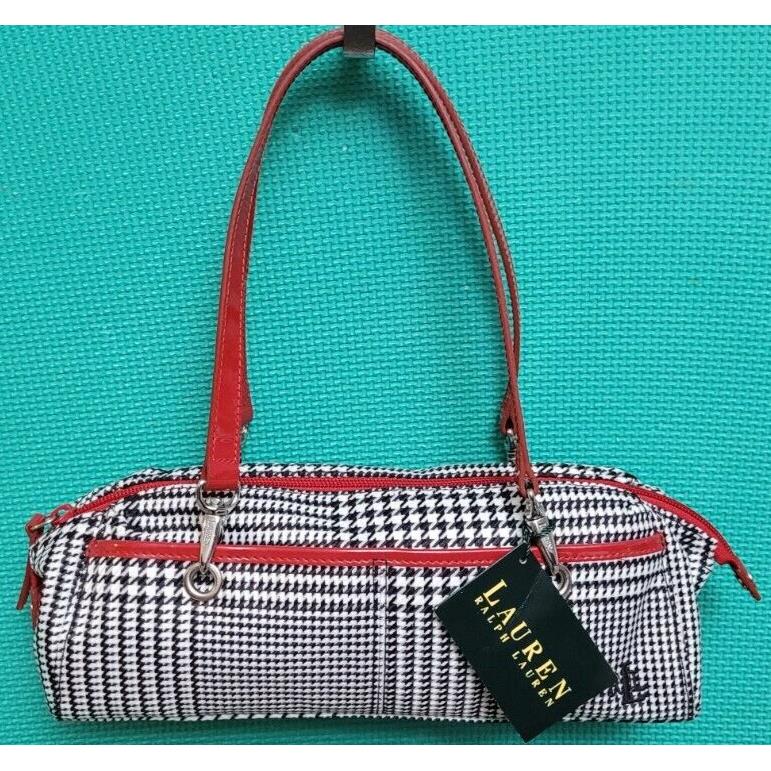 Ralph Lauren Black White Houndstooth Barrel Baguette Shoulder Bag 11x5x3.5