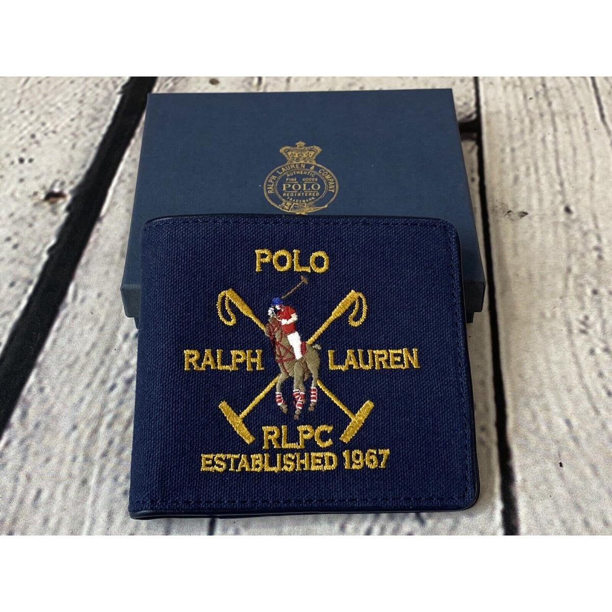 Polo Ralph Lauren Men`s Embroidered Logo Canvas Leather Bifold Wallet