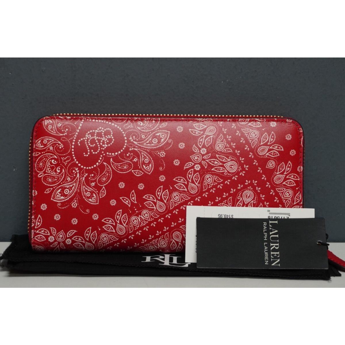 Ralph Lauren Red Bandana Leather Zip Wallet