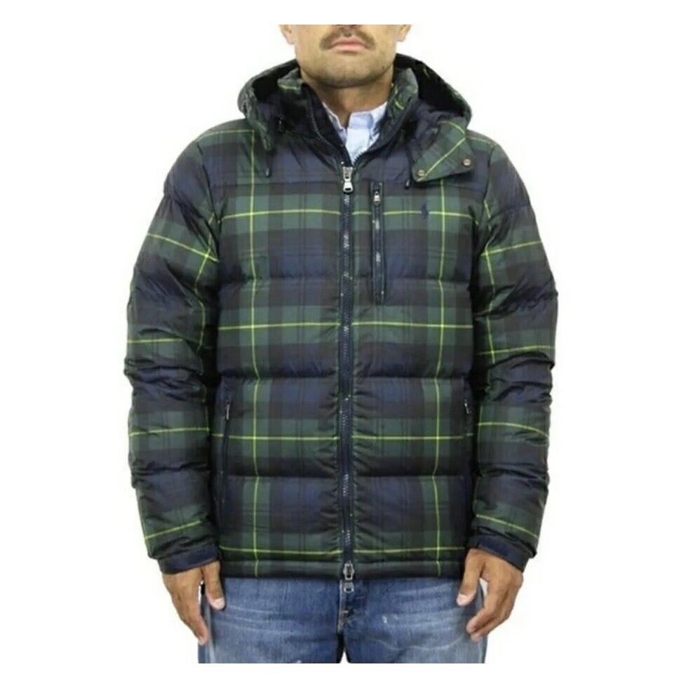 Polo Ralph Lauren Black Watch Tartan Blue Plaid Puffer Jacket Men`s Size XL