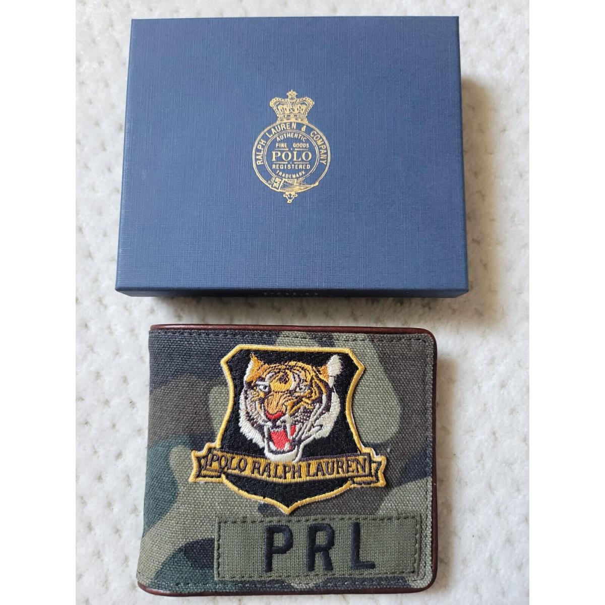 Polo Ralph Lauren Tiger Patch Camouflage Canvas Leather Bifold Wallet Gift Box