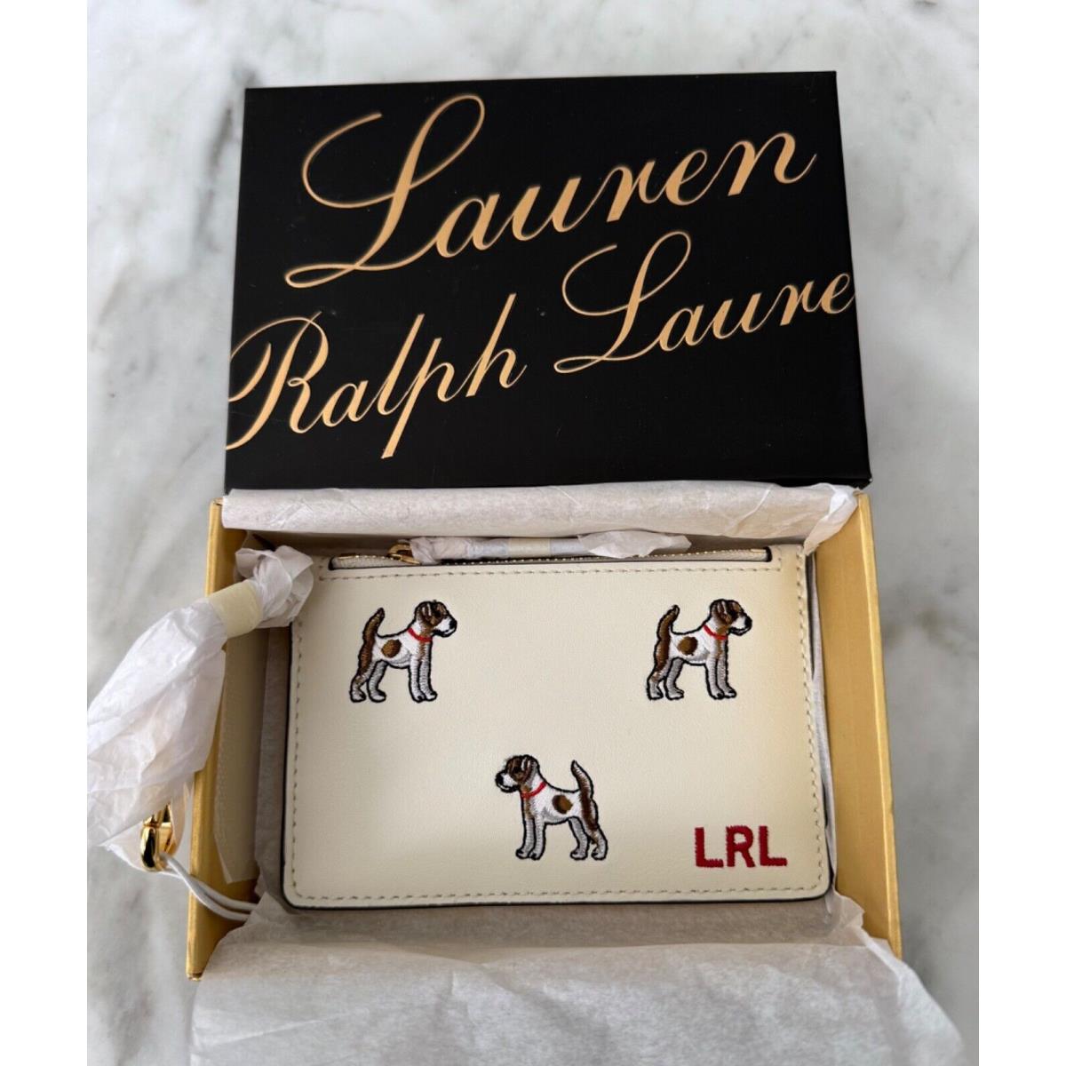 Lauren Ralph Lauren Embroidered Leather Credit Card Case Jack Russell Terrier