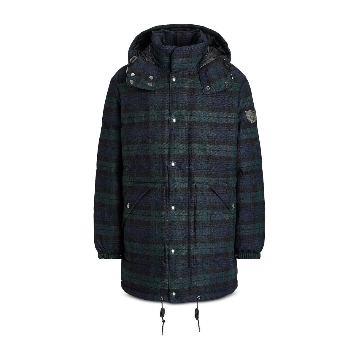 Polo Ralph Lauren Mens Plaid Hooded Down Parka Coat XL Blue Green Blackwatch