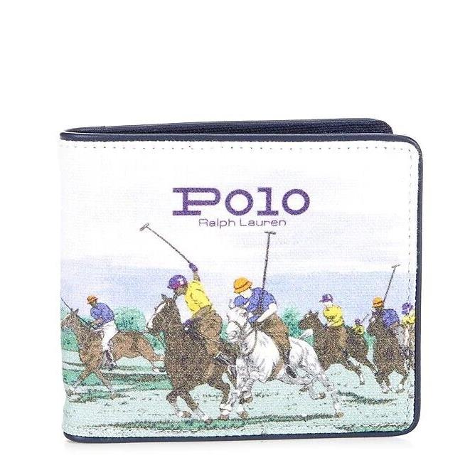 Polo Ralph Lauren Mens Equestrian Print Canvas Leather Billfold Wallet