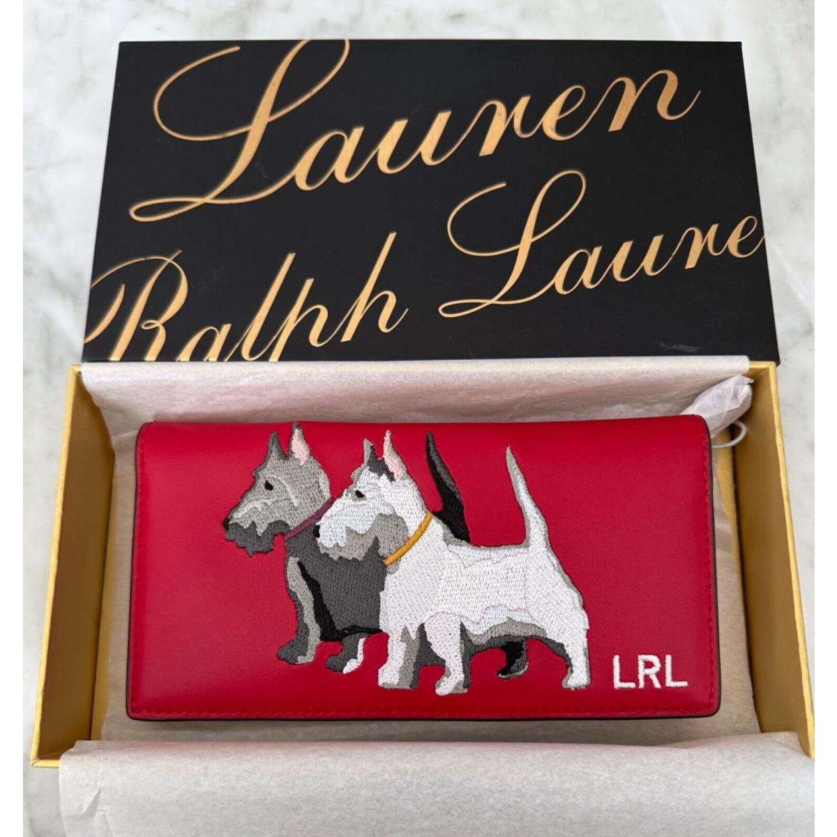 Lauren Ralph Lauren Embroidered Slim Leather Wallet Red Scottish Terriers Dog