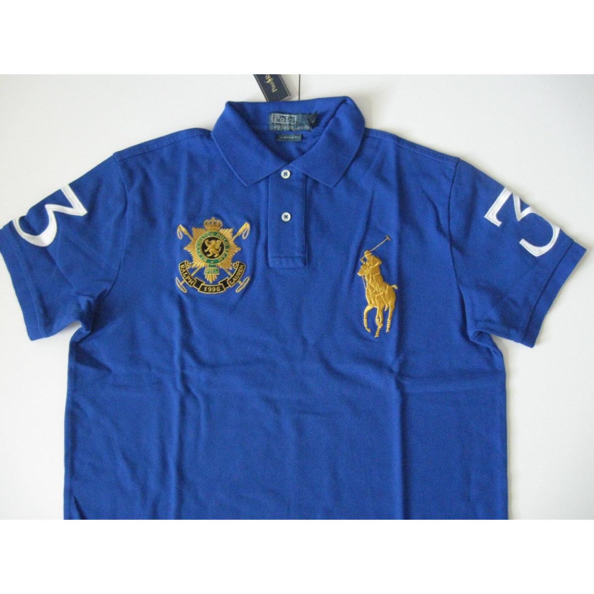 Polo Ralph Lauren Men`s Black Watch Custom-fit Royal Blue Mesh Polo M