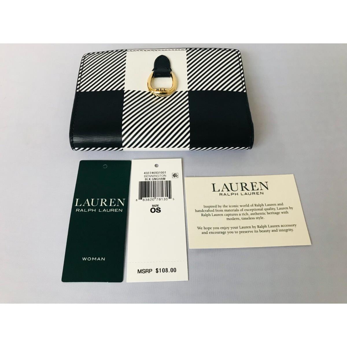 Lauren Ralph Lauren Women`s Leather Wallet Bennington Checkered Black Gingham