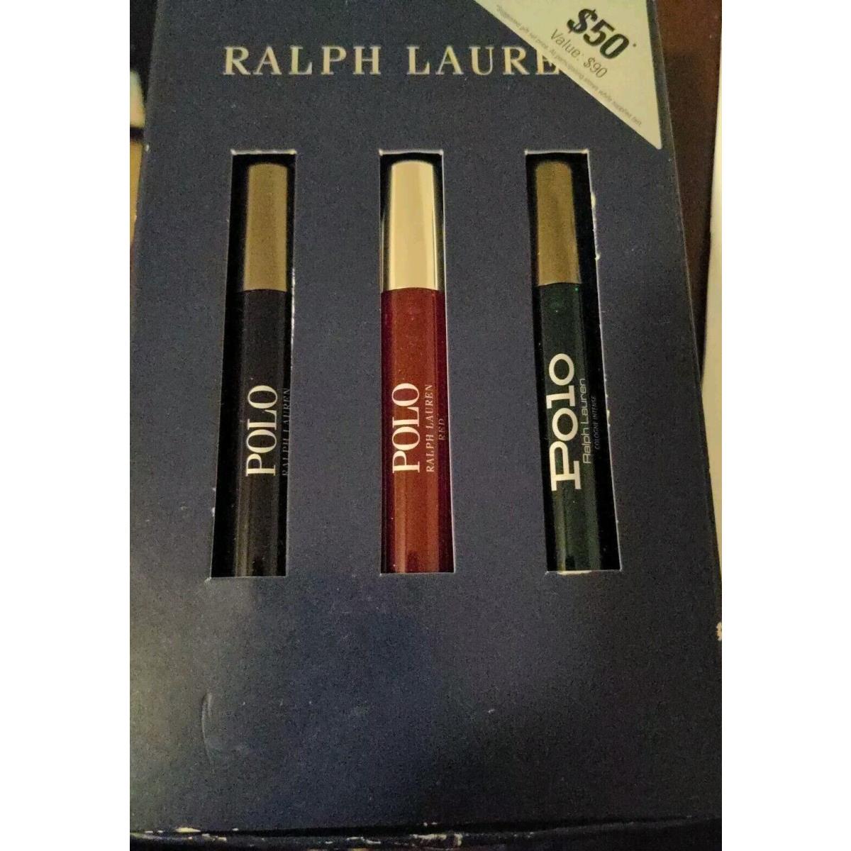 Ralph Lauren World Of Polo Cologne Set - Deep Blue Red Polo Intense .34 Oz Ea