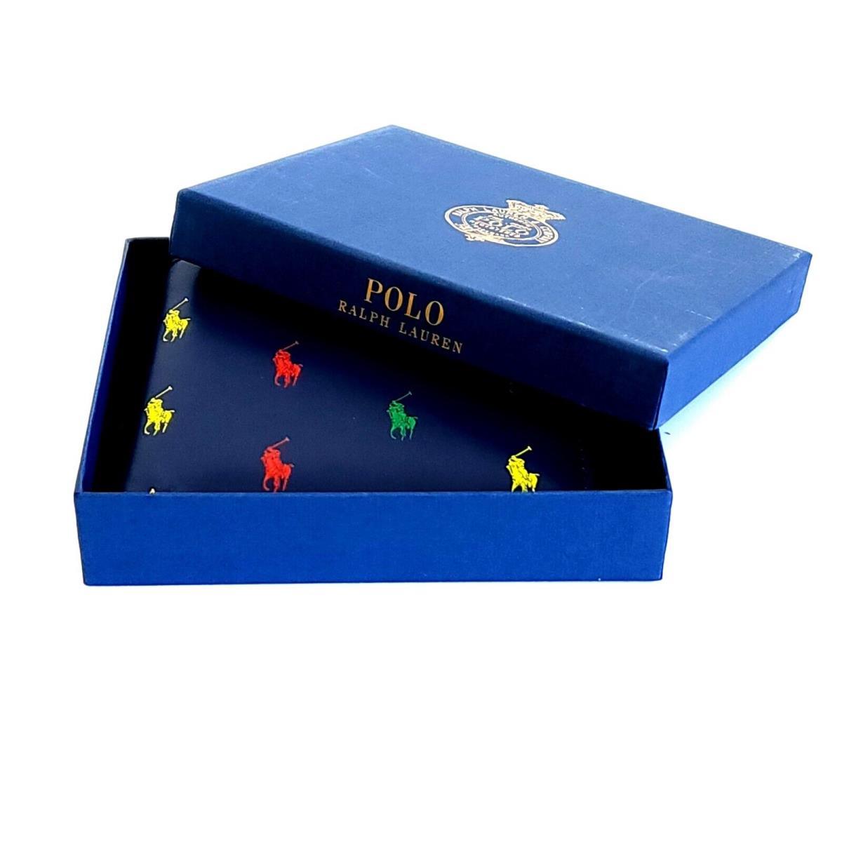 Polo Ralph Lauren Men`s Navy Blue Allover Colorful Pony Billfold Wallet