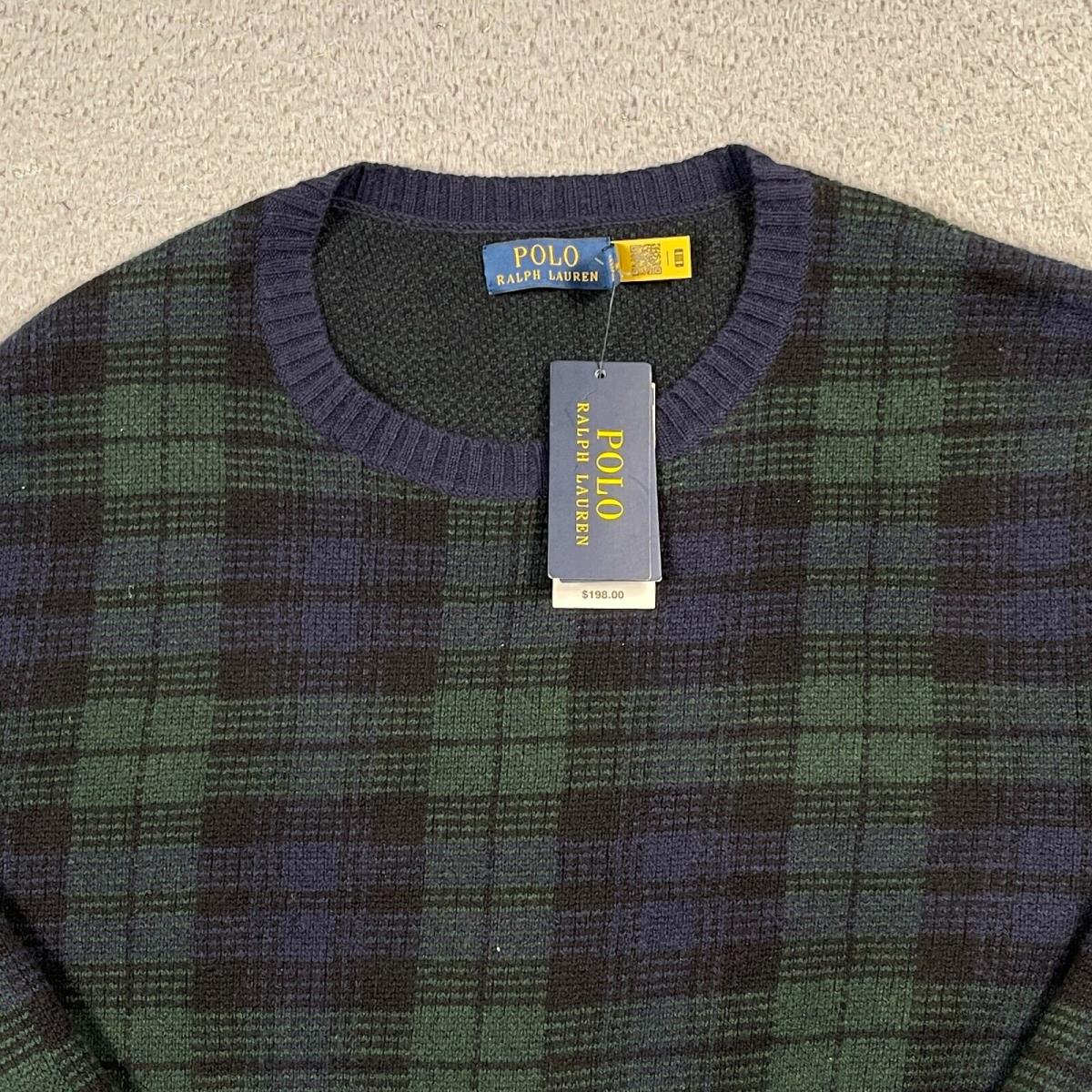 Polo Ralph Lauren Sweater Mens 2XL Blackwatch Tartan Plaid Italian Wool Crewneck