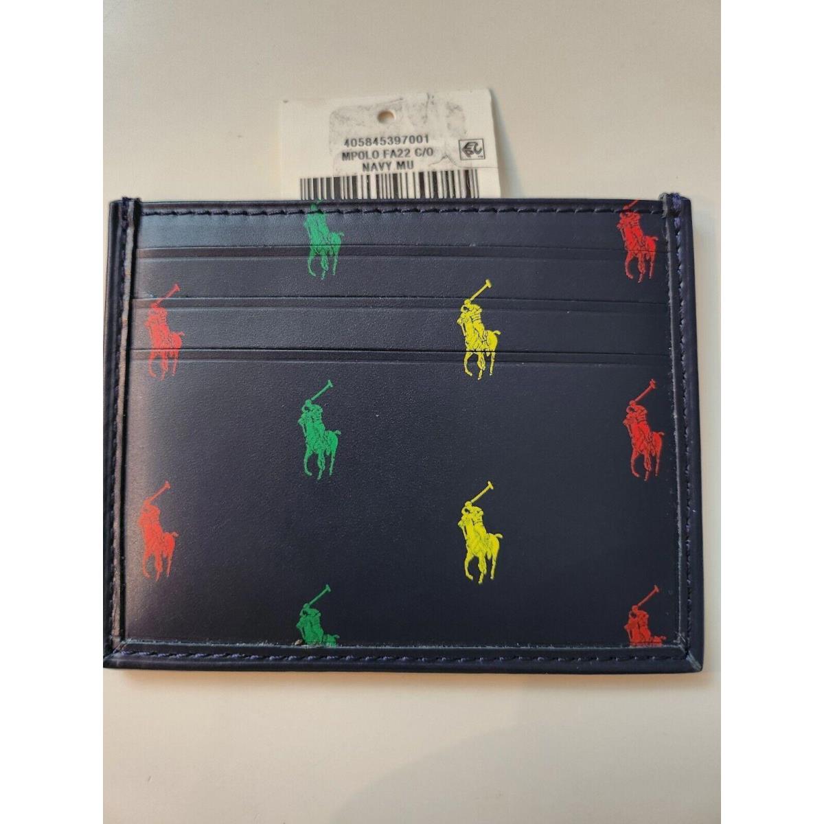 Polo Ralph Lauren Navy Leather Pony Logos IN Color Wallet