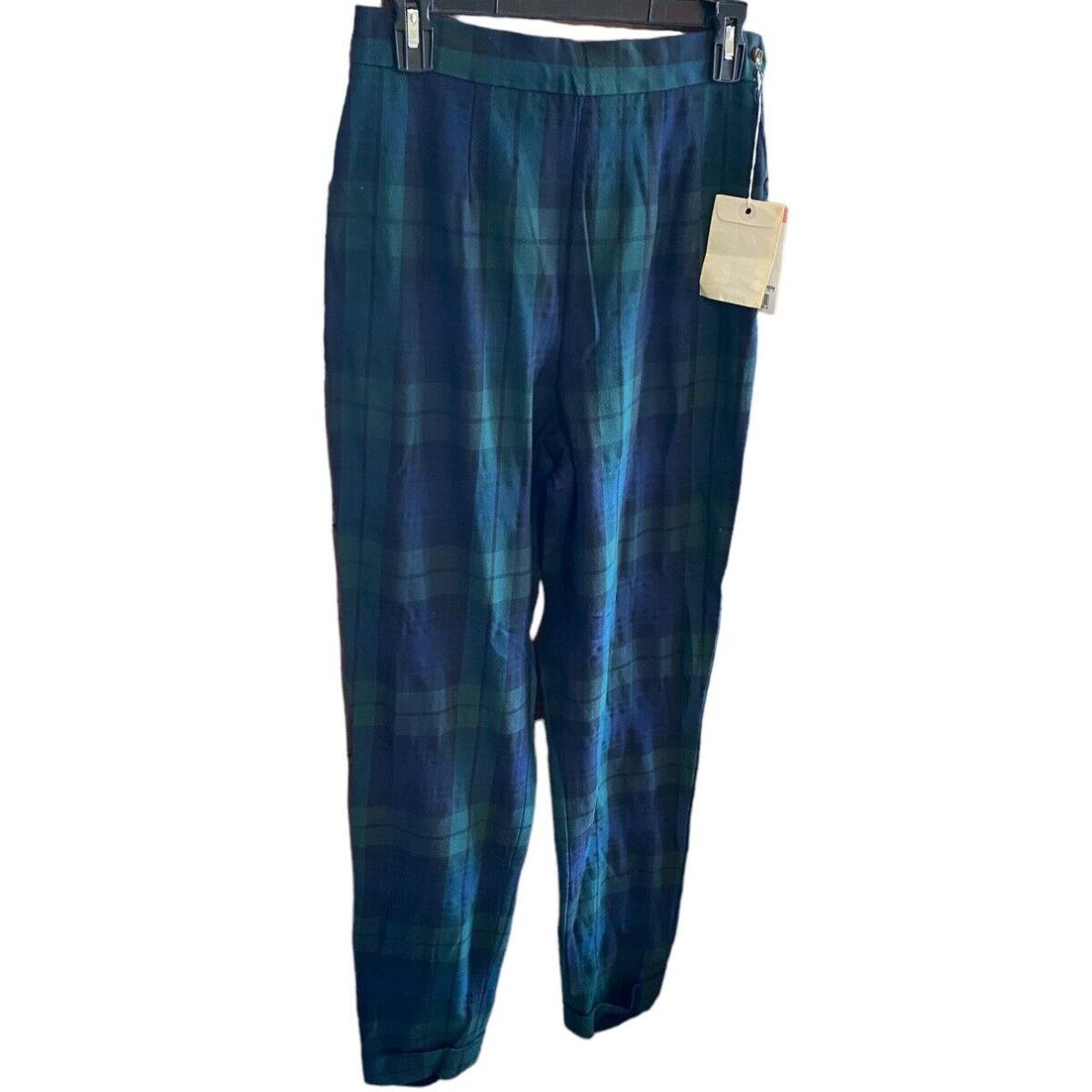 Vtg Ralph Lauren Black Watch Plaid Green Blue Wool High Rise Pants Size 10 P10