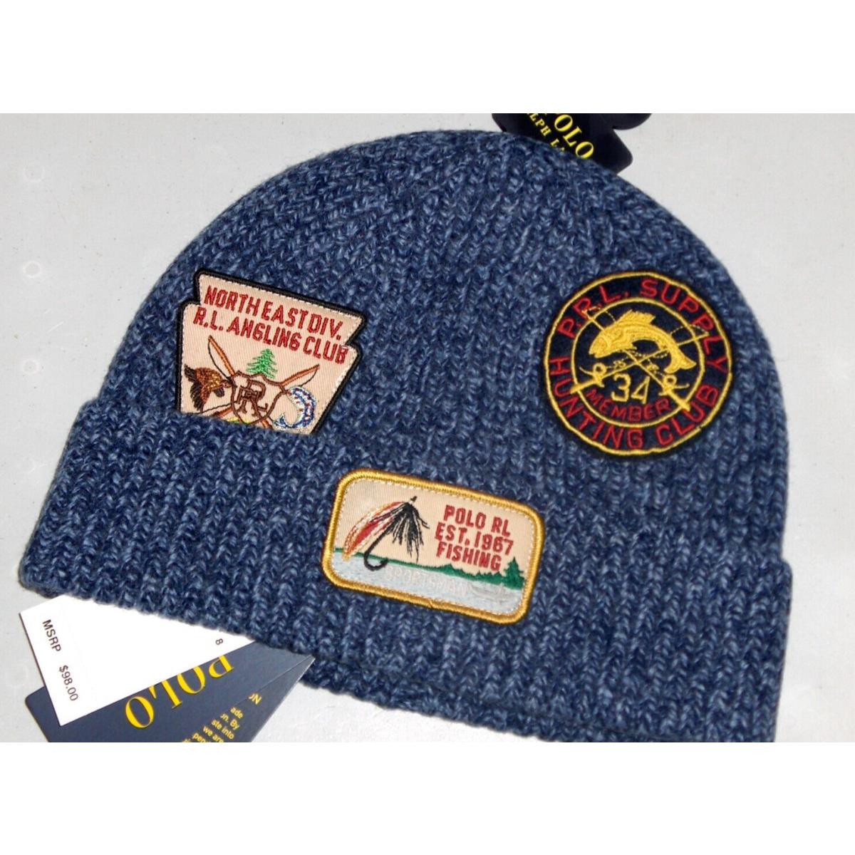 Polo Ralph Lauren Men`s Fishing Vintage Patch Knit Beanie Hat Watch Ski Cap Navy