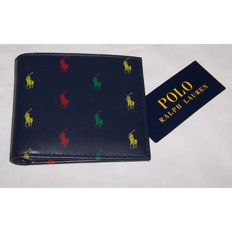 Polo Ralph Lauren Navy/colorful Pony Logo Leather Billfold Card Case/wallet