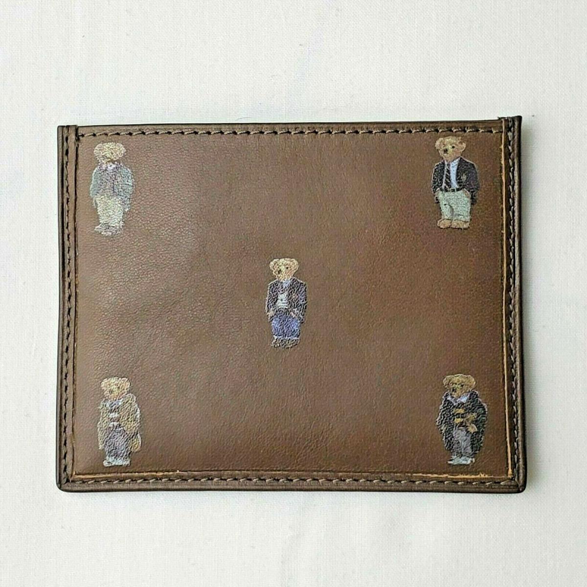 Polo Ralph Lauren 5 Polo Bear Slim Credit Card Case Brown Leather Cardholder