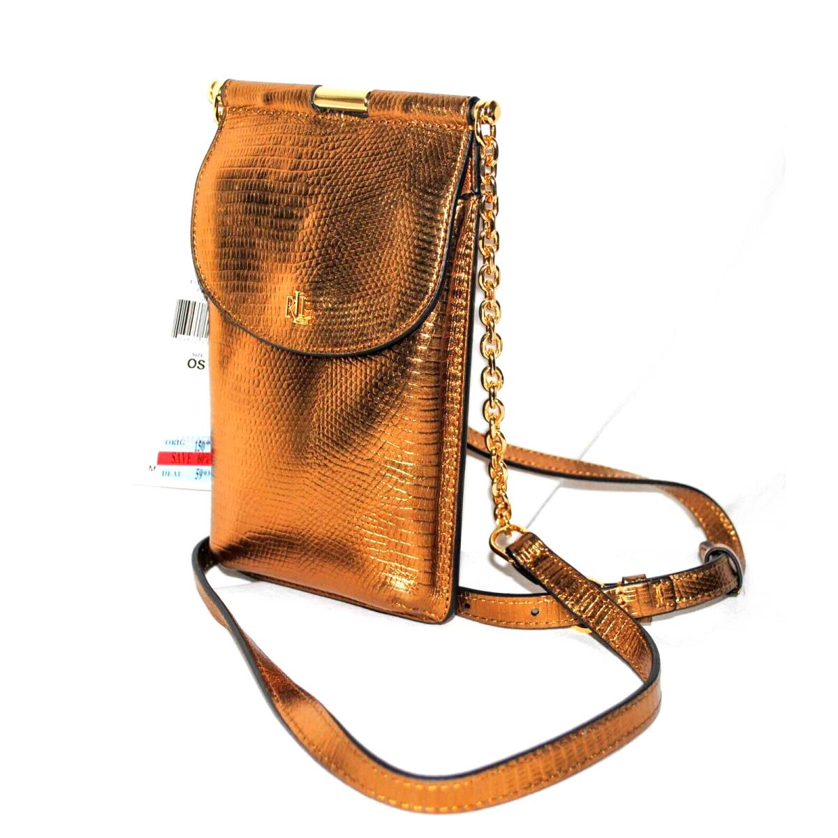 Lauren Ralph Lauren Saffiano Leather Phone Wallet Crossbody Gold