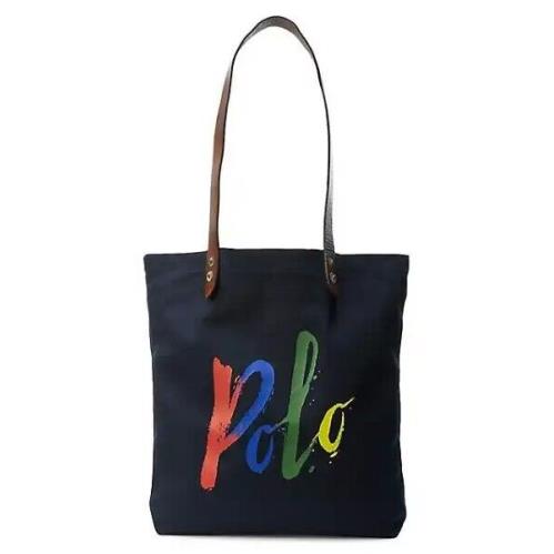 Polo Ralph Lauren Logo Leather Trim Twill Tote - Avaitor Navy