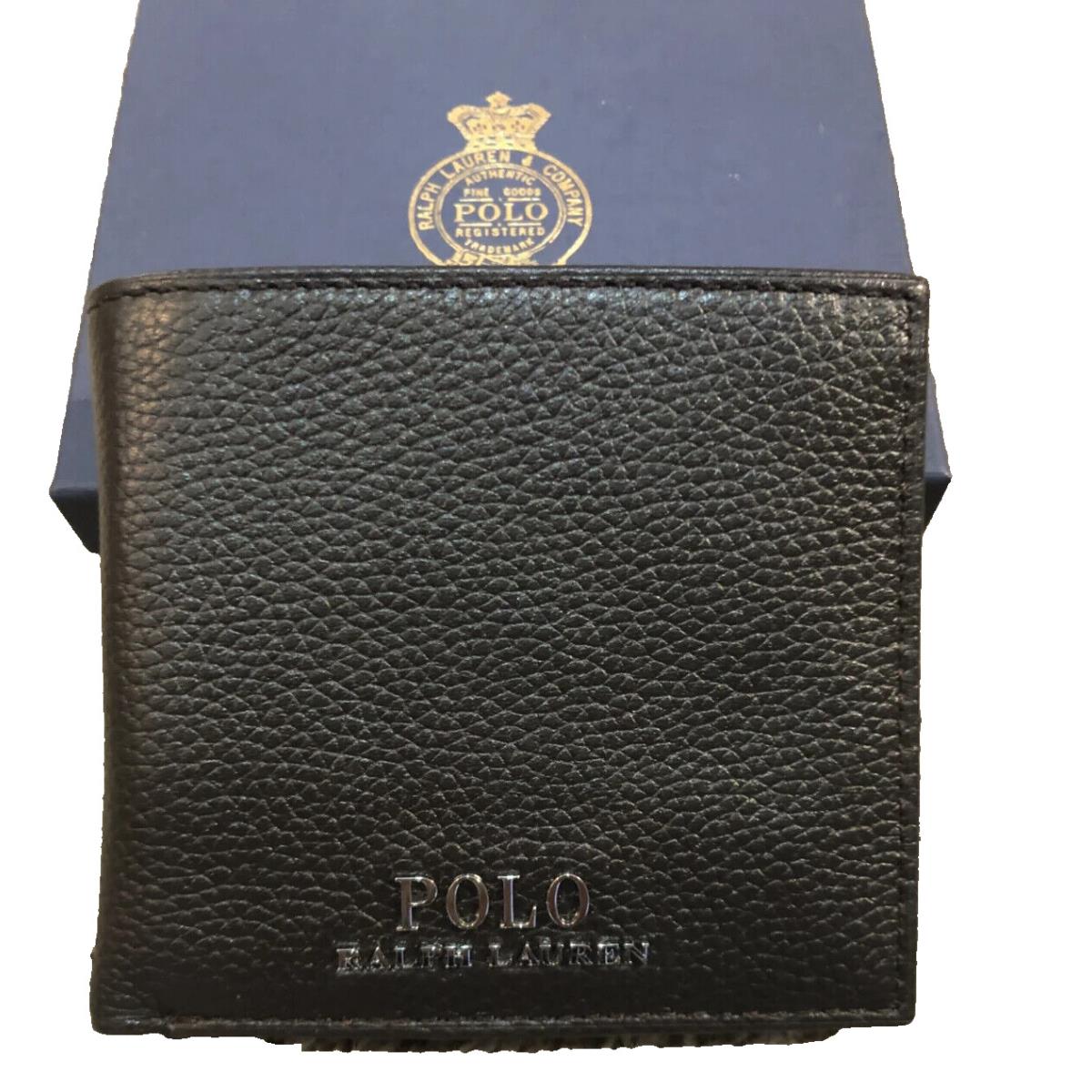 Polo Ralph Lauren Bi-fold Leather Wallet Black 8 Credit Card Slots $100