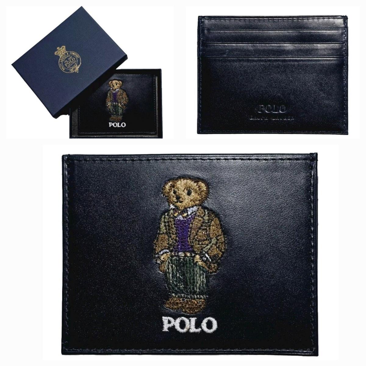 Polo Ralph Lauren Polo Bear Navy Blue Leather Card Case Holder