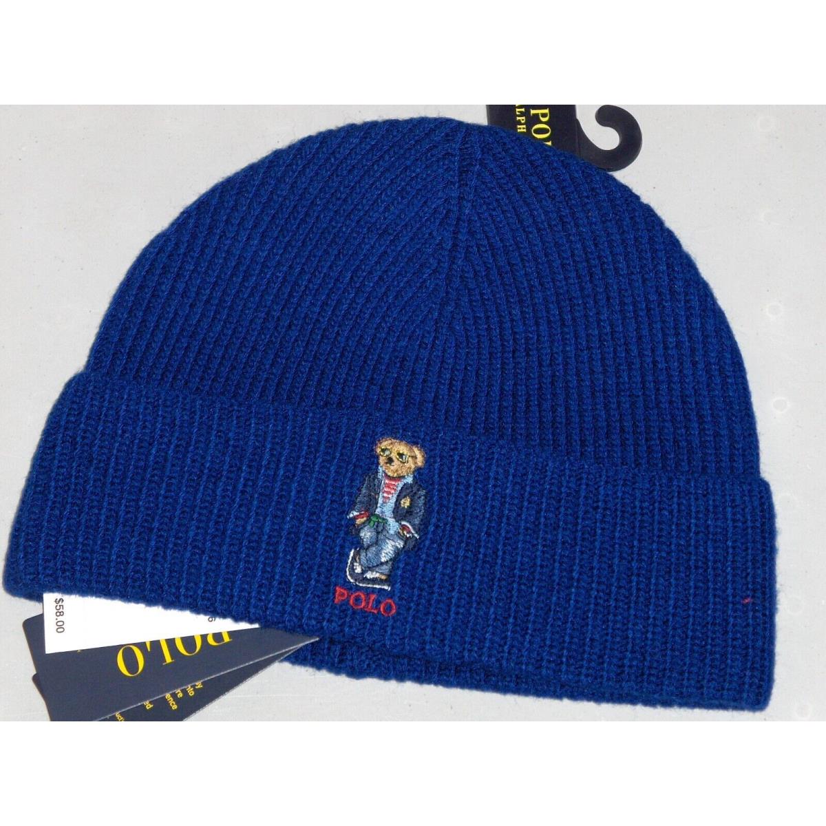 Polo Ralph Lauren Men`s Regatta Bear Knit Beanie Hat Watch Ski Cap Royal Blue