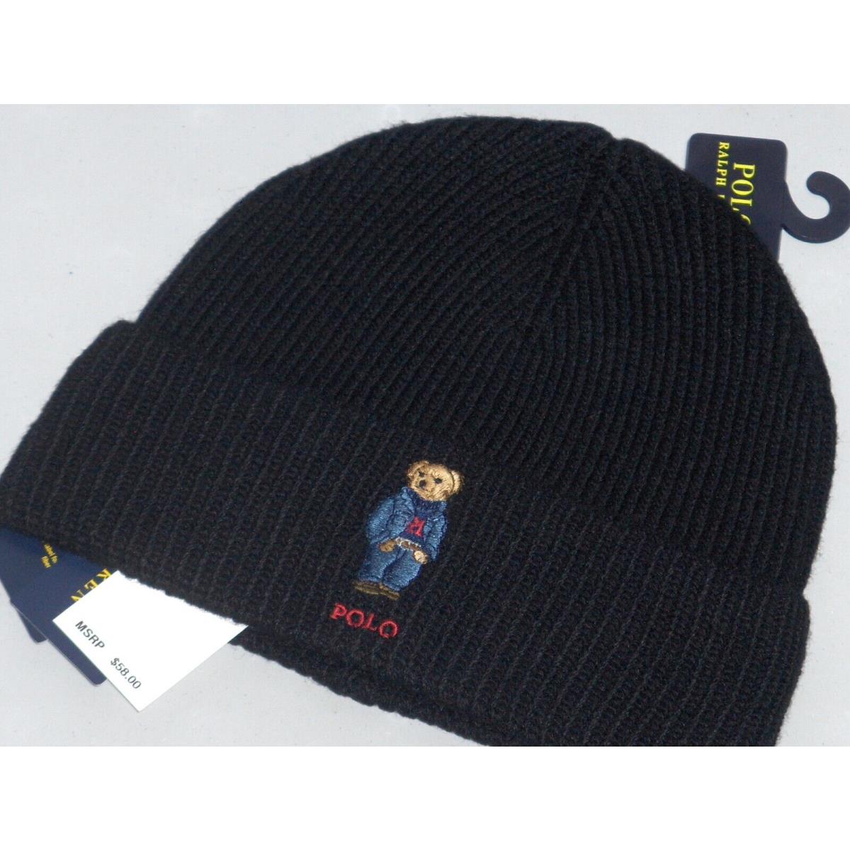 Polo Ralph Lauren Men`s RL Sweater Denim Bear Beanie Hat Watch Ski Cap Black