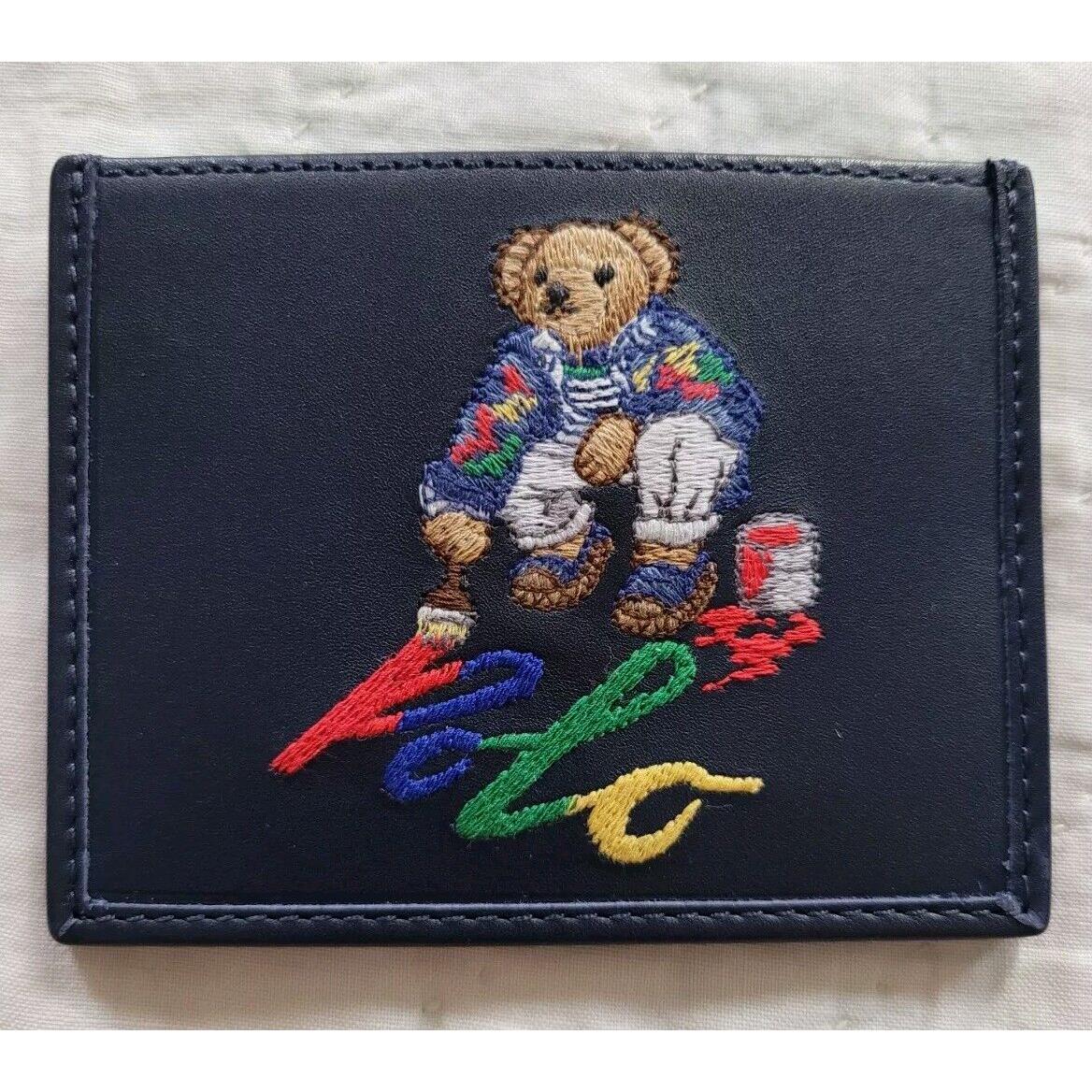 Polo Ralph Lauren Painting Bear Leather Card Case in Navy 405931695001