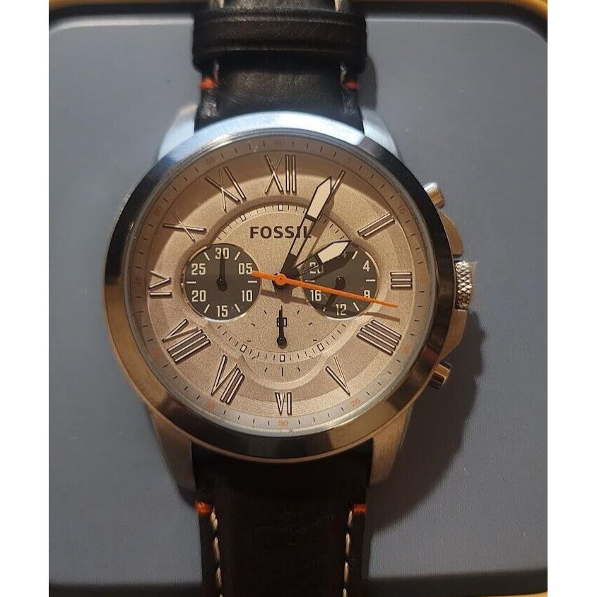 Fossil Men`s Grant Chronograph Black Leather Watch FS4886