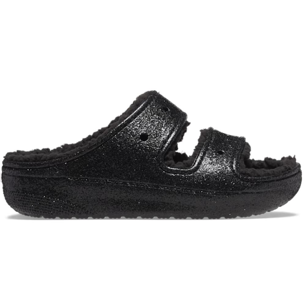 Crocs Classic Cozzzy Glitter II 208979-001 Slide Sandal Mens 9 Black Lined POW60 - Black