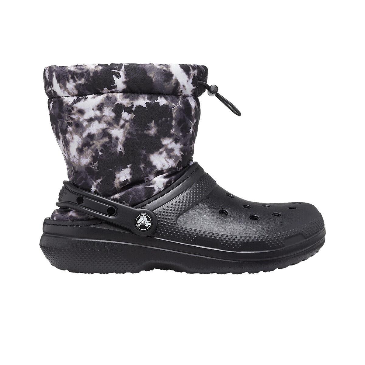 Crocs Boots Classic Lined Neo Puff Tie Dye Unisex Black 207328 - Black/White