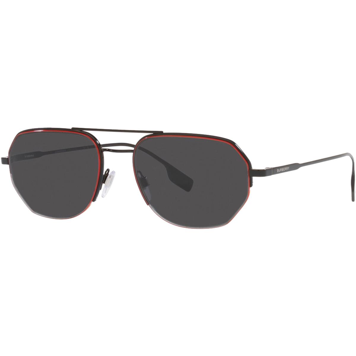 Burberry Henry Men`s Geometric Navigator Sunglasses - BE3140 - Made in Italy Nero/Grigio Con Bordo Rosso-Beige (100187-57)