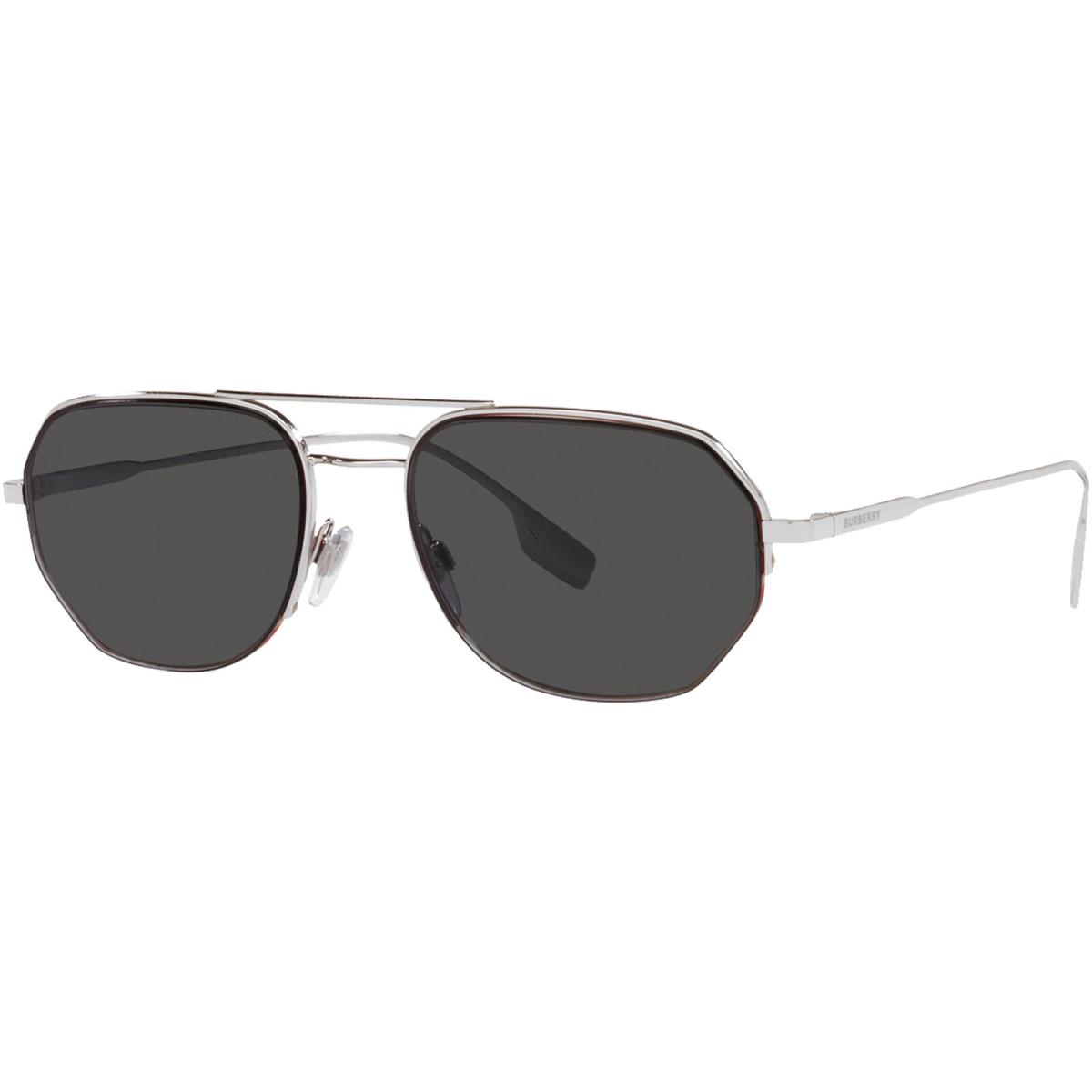 Burberry Henry Men`s Geometric Navigator Sunglasses - BE3140 - Made in Italy Silver-Tone/Grey Border Black-Red (100587-57)