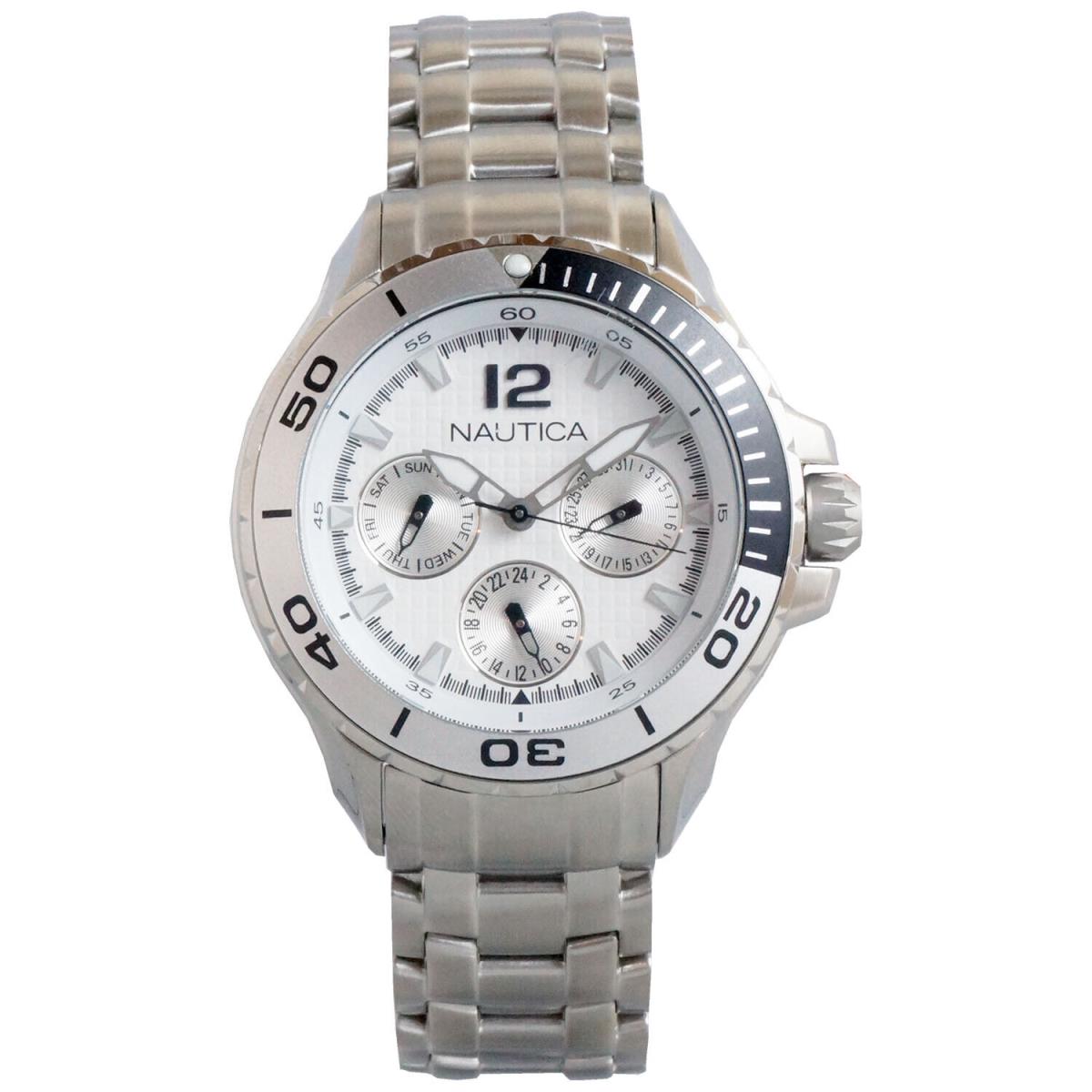 Nautica Classic Mid Stainless Steel Analog Watch w/ Enamel Bezel White - N21561M