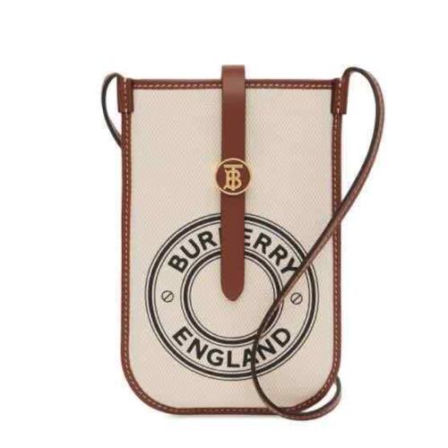 Burberry Natural / Tan Anne Logo Canvas and Leather Crossbody Phone Case