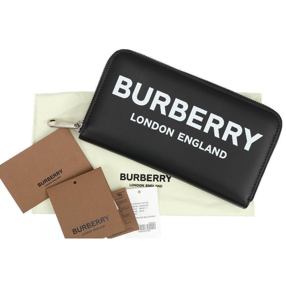 Burberry Luxury Black Leather Logo Zip Around Wallet Clutch Card Holder