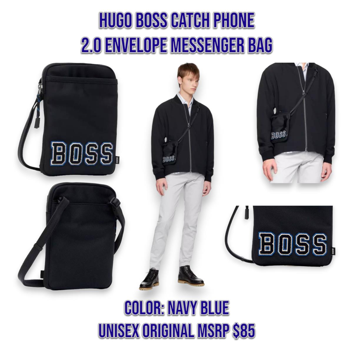 Hugo Boss Catch Phone 2.0 Envelope Messenger Bag Navy Blue Unisex _A2